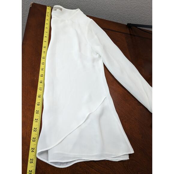Banana‎ Republic Sheer Blouse XS White Pleated Long Sleeves Overlay Office Shirt - Picture 7 of 8